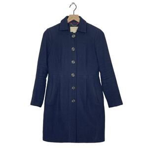 Banana Republic Navy Coarse Cotton Weave Button Front Overcoat Women's XS